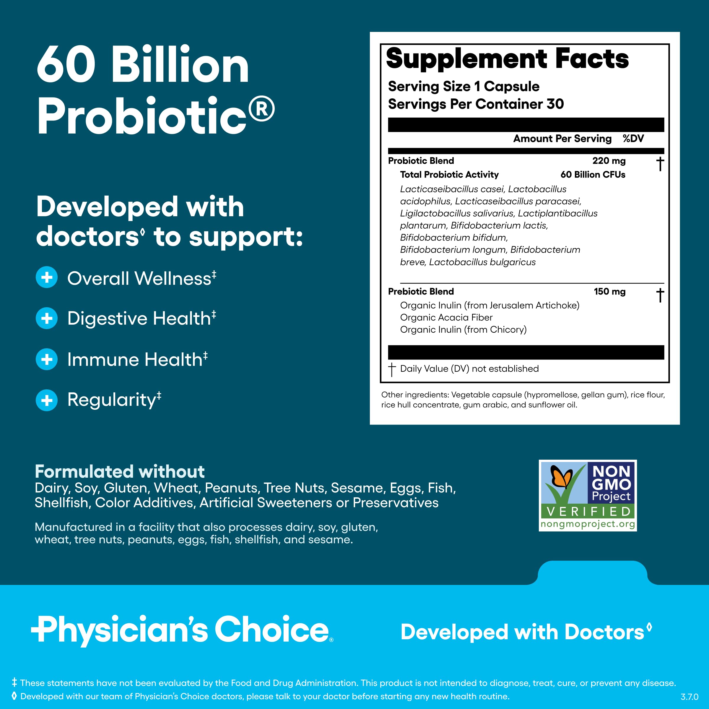 Physician's CHOICE etiqueta Bloat & Gas mostrando ingredientes clave y alivio puntual