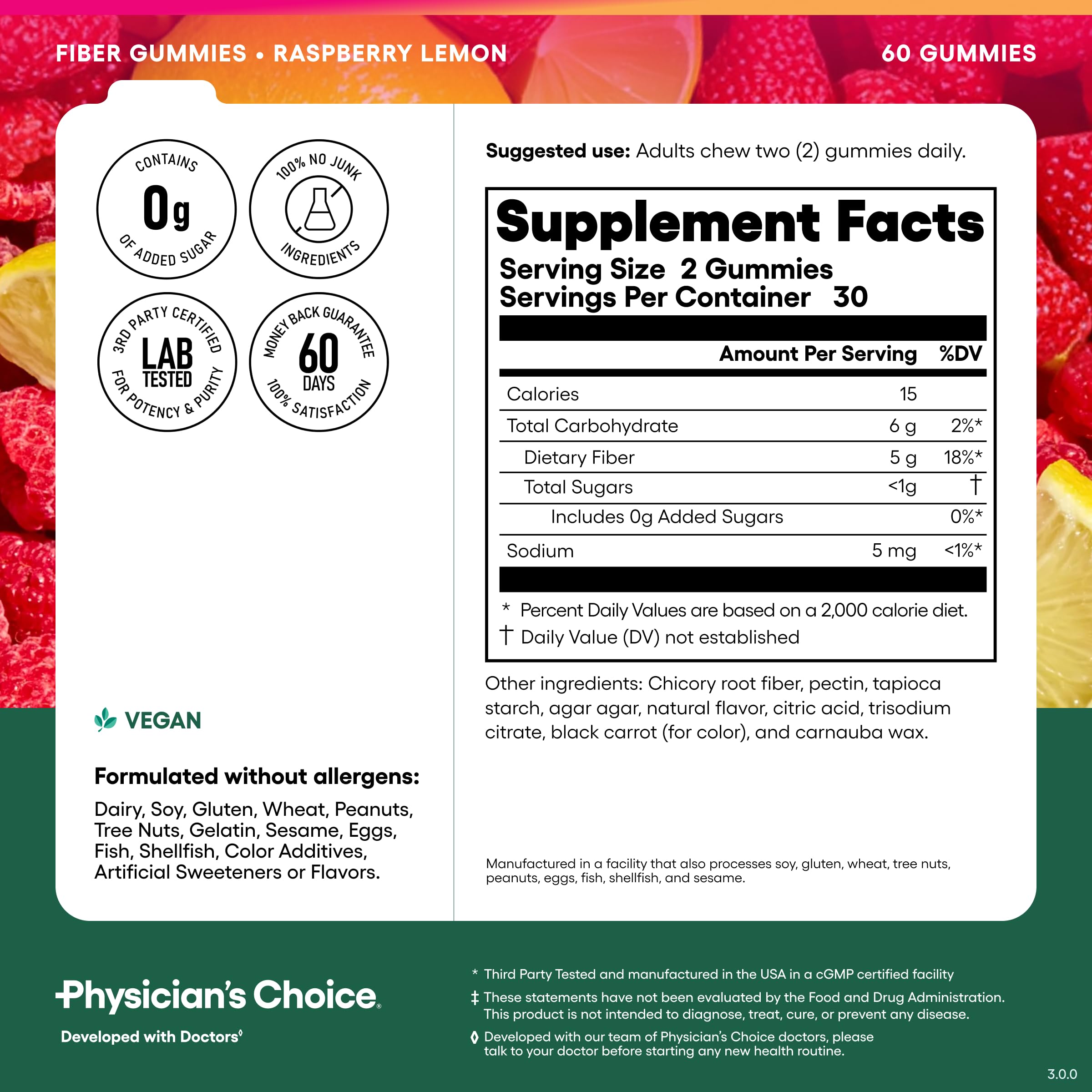 Physician's CHOICE botella abierta mostrando las gomitas listas para usar