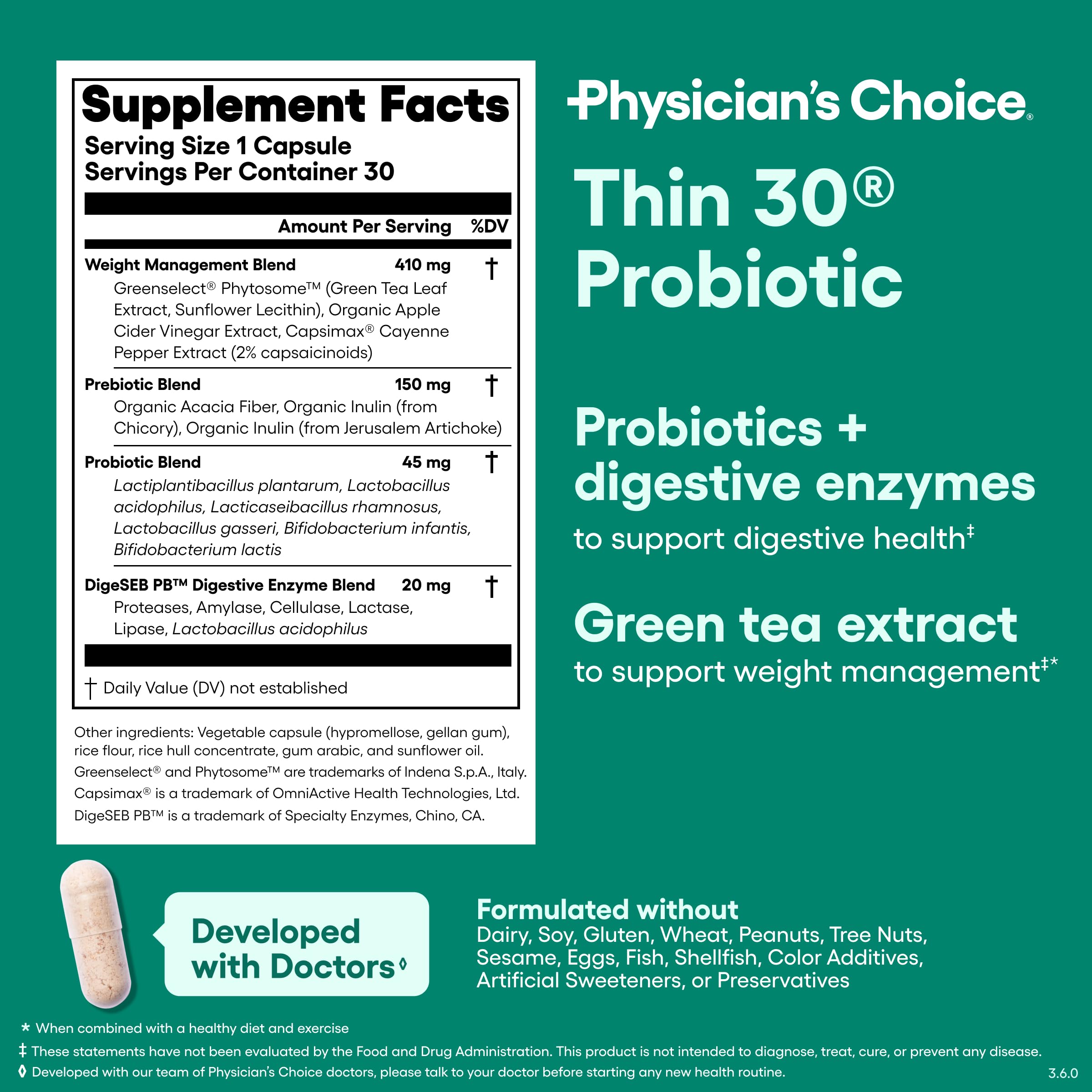 Physician's CHOICE primer plano ilustrativo de componentes probióticos activos