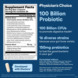 Physician's CHOICE etiqueta con información nutricional y cepas listadas