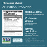 Physician's CHOICE etiqueta nutricional y lista de cepas visible