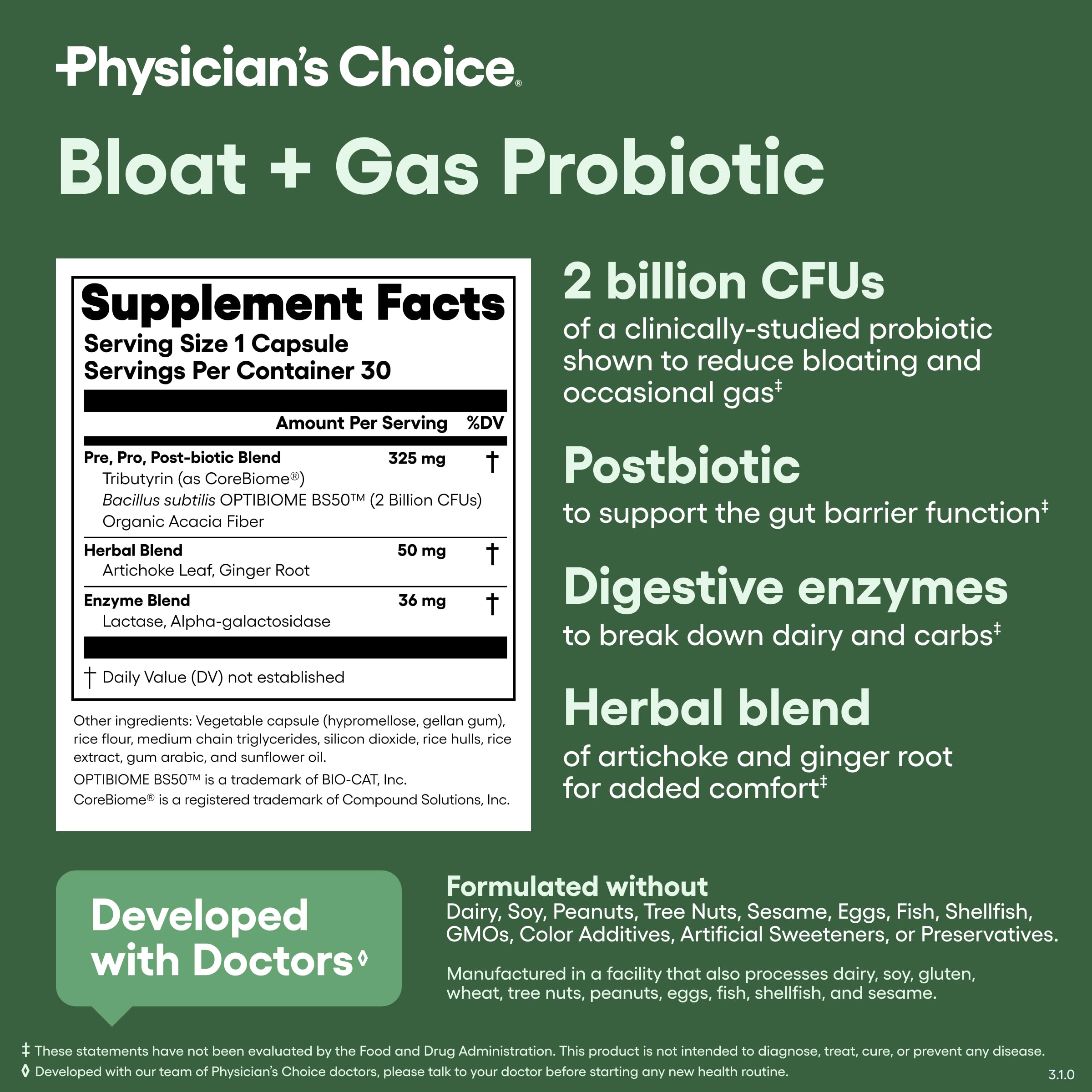Physician's CHOICE etiqueta con lista de ingredientes para confianza y transparencia
