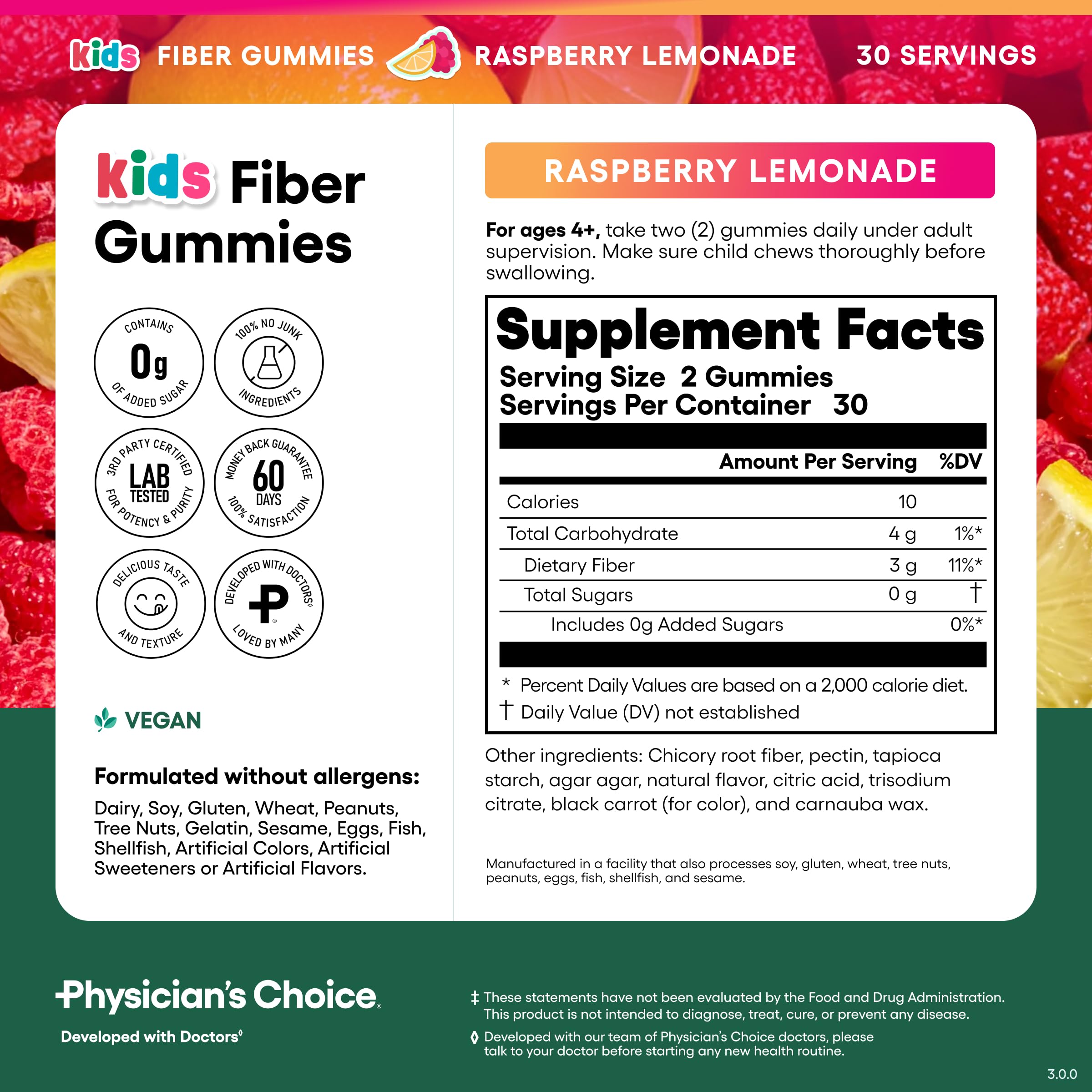 Physician's CHOICE etiqueta nutricional con información clara de ingredientes