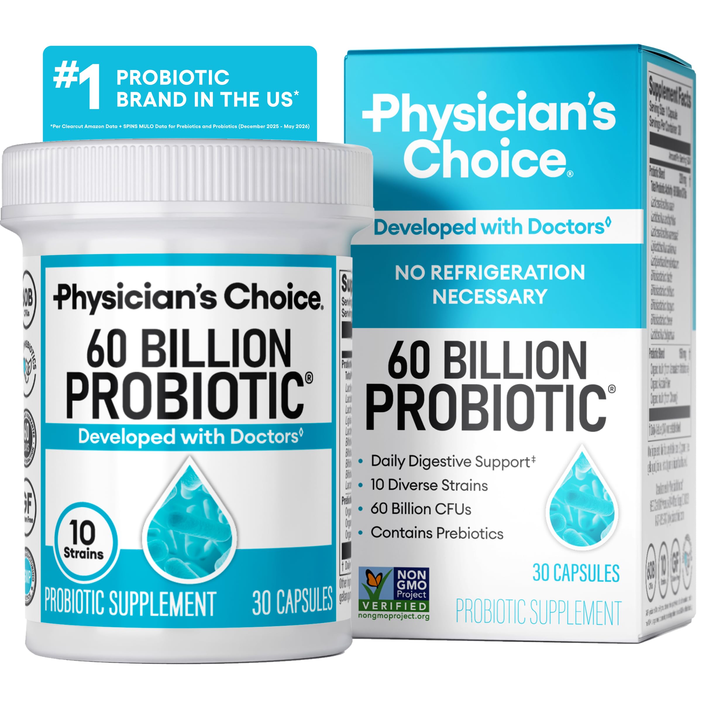 Physician's CHOICE frasco frontal mostrando la etiqueta y beneficios