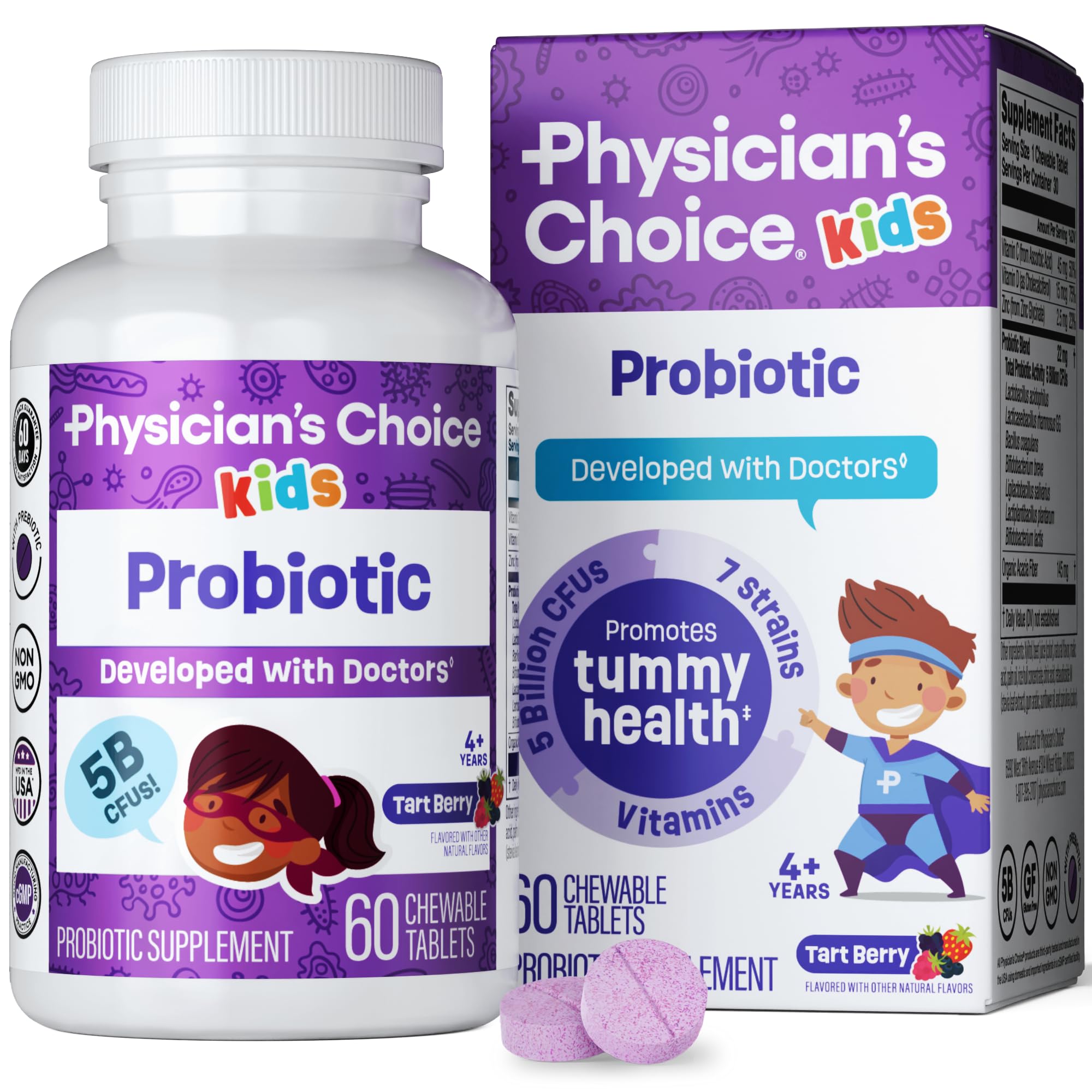 Physician's CHOICE frente del empaque mostrando suplemento infantil y beneficio claro