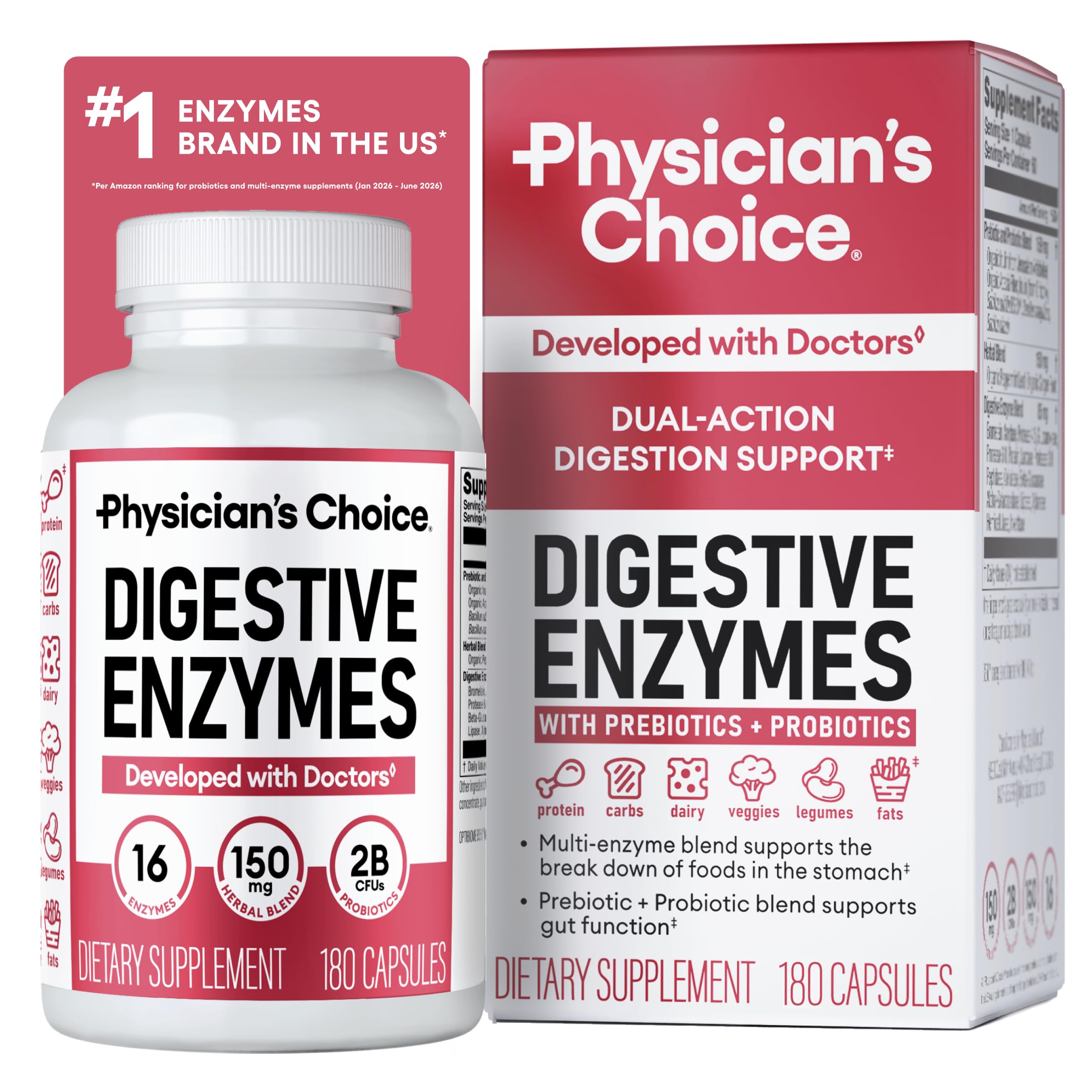 Physician's CHOICE frente del envase mostrando beneficios y conteo de cápsulas