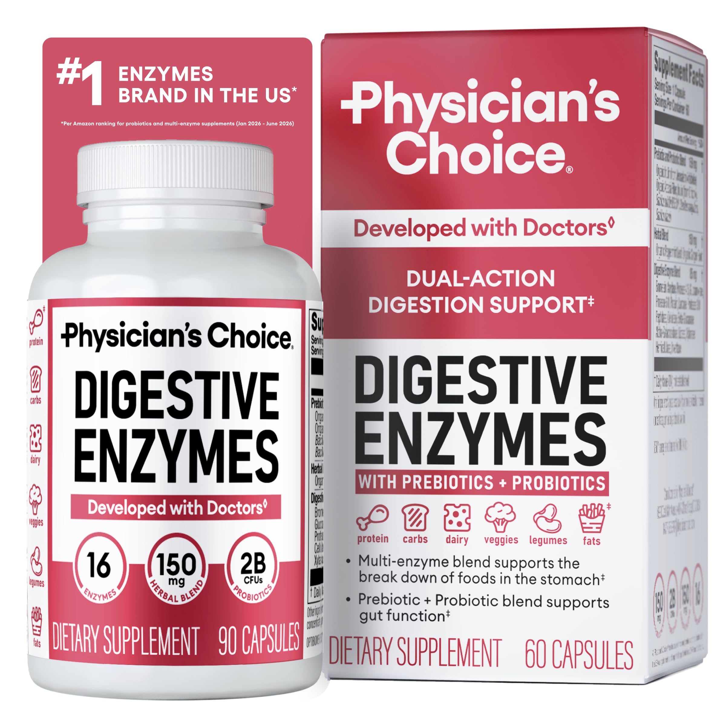 Physician's CHOICE vista frontal del envase mostrando beneficios para la digestión