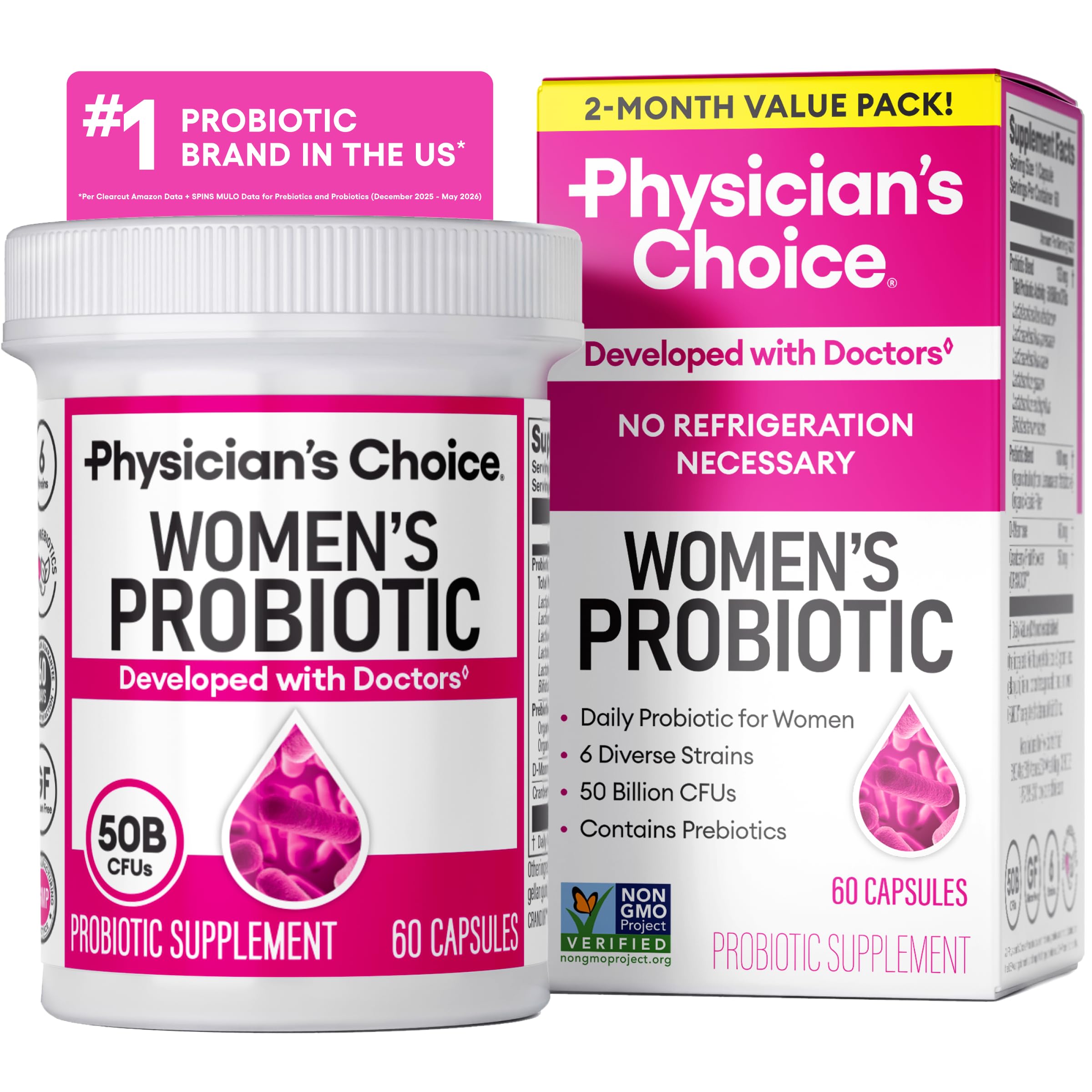 Physician's CHOICE vista frontal del envase mostrando 60 cápsulas y beneficios visibles