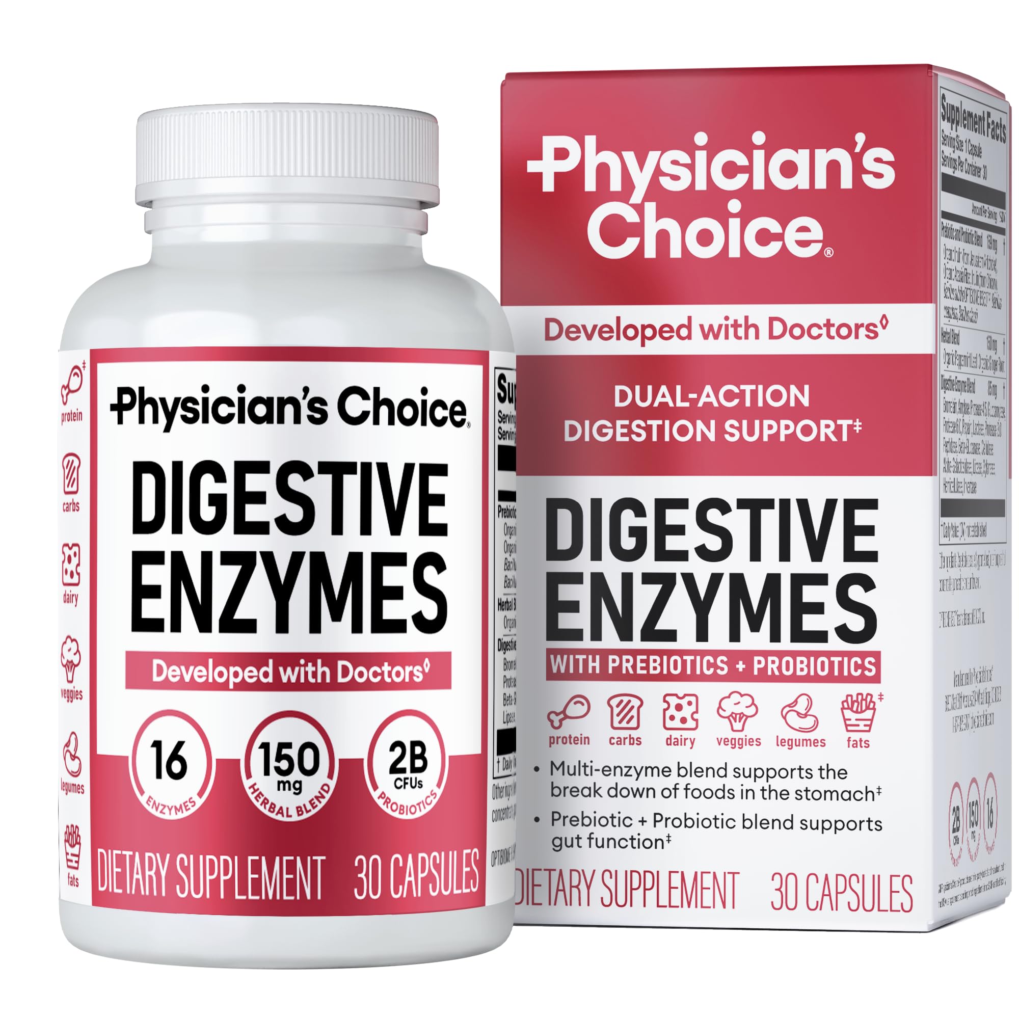 Physician's CHOICE frontal del envase mostrando fórmula para digestión y confianza