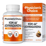 Physician's CHOICE envase frontal que muestra KSM-66 y beneficio de relajación