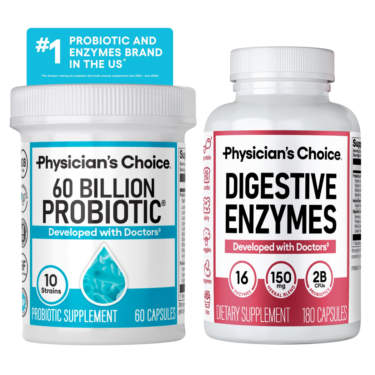 Physician's CHOICE envases frontales del pack que facilitan el bienestar digestivo