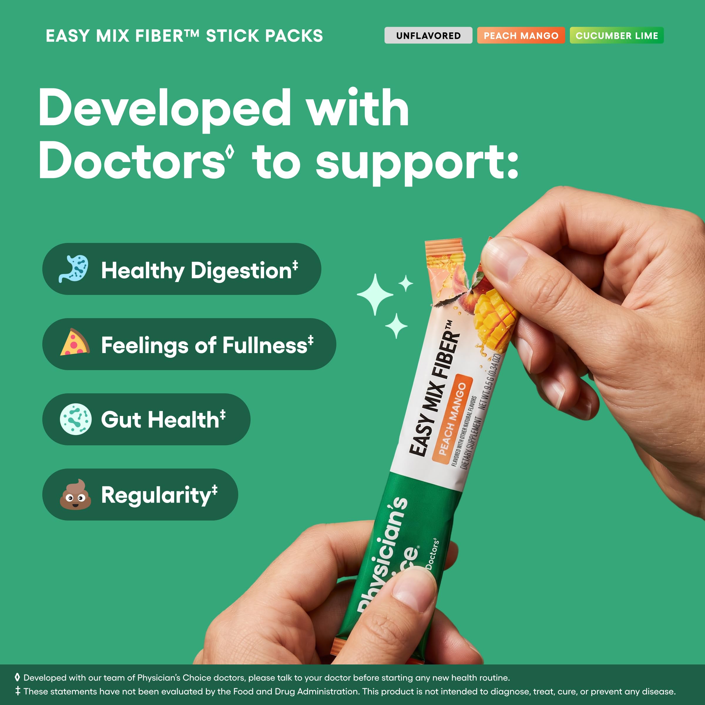 Physician's CHOICE sobre en bolso demostrando facilidad para llevar