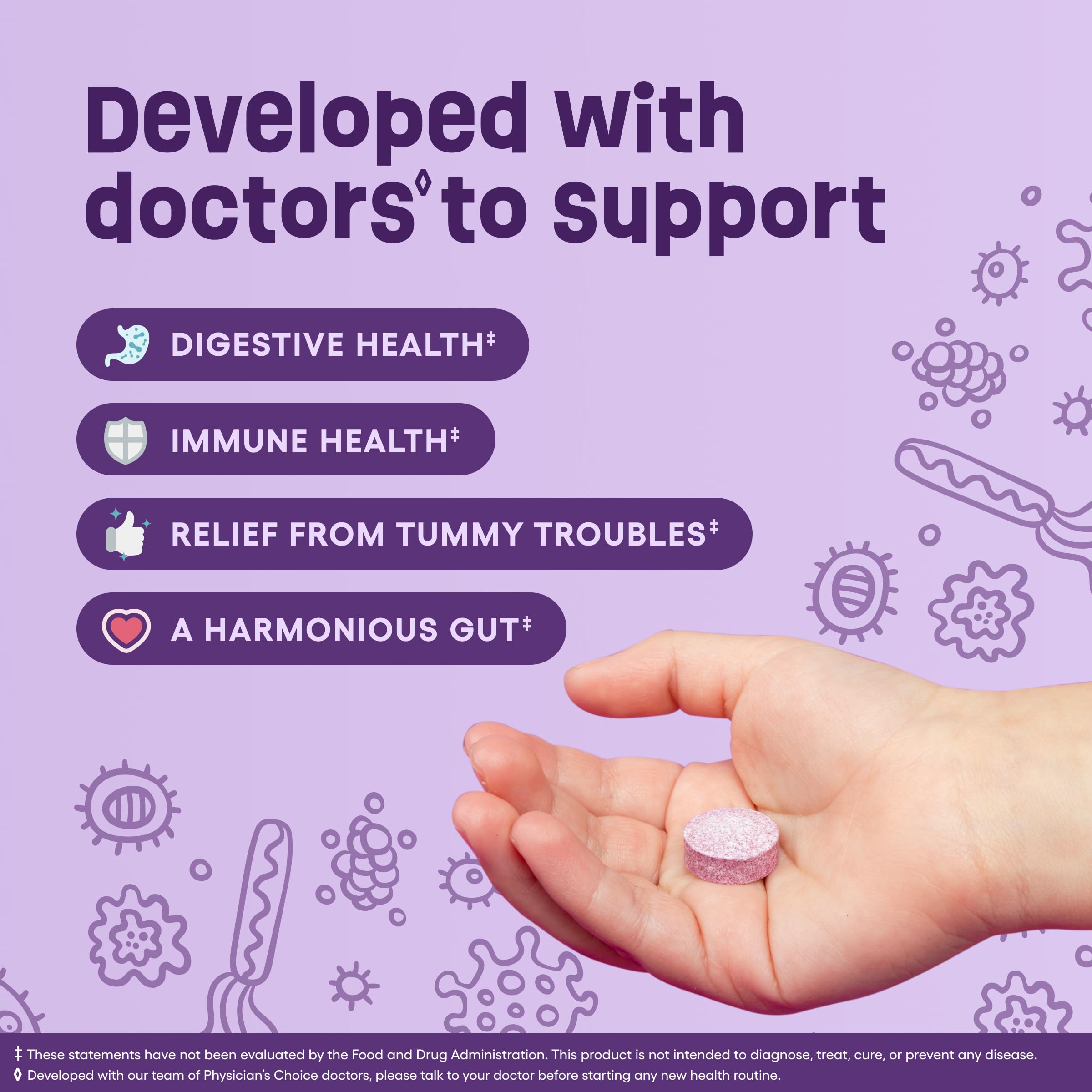 Physician's CHOICE detalle de tabletas masticables textura y facilidad para masticar