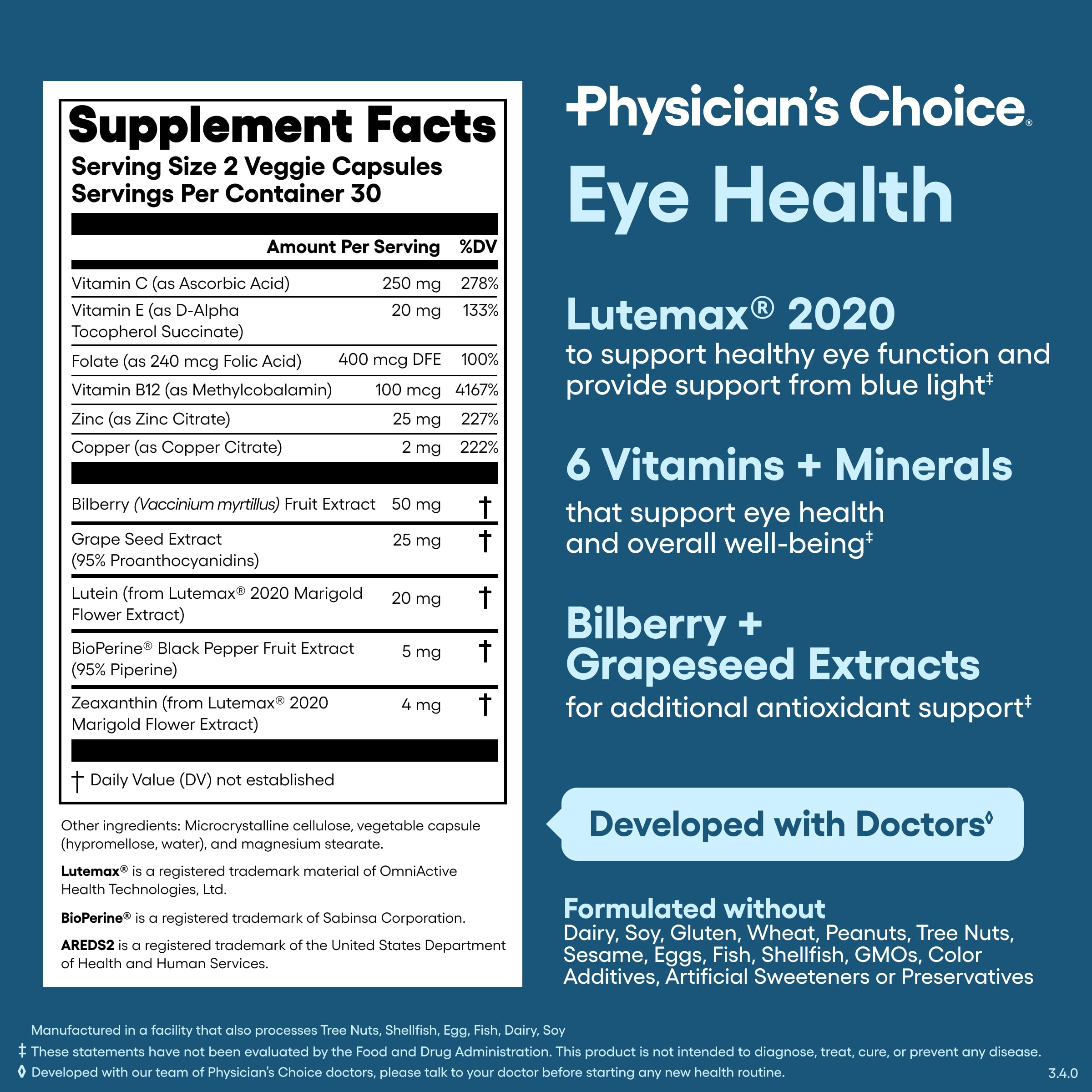 Physician's CHOICE frasco junto a objeto común para referencia de tamaño