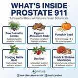 Phytage Labs Prostate 911 cápsulas sobre superficie resaltando dosificación diaria cómoda