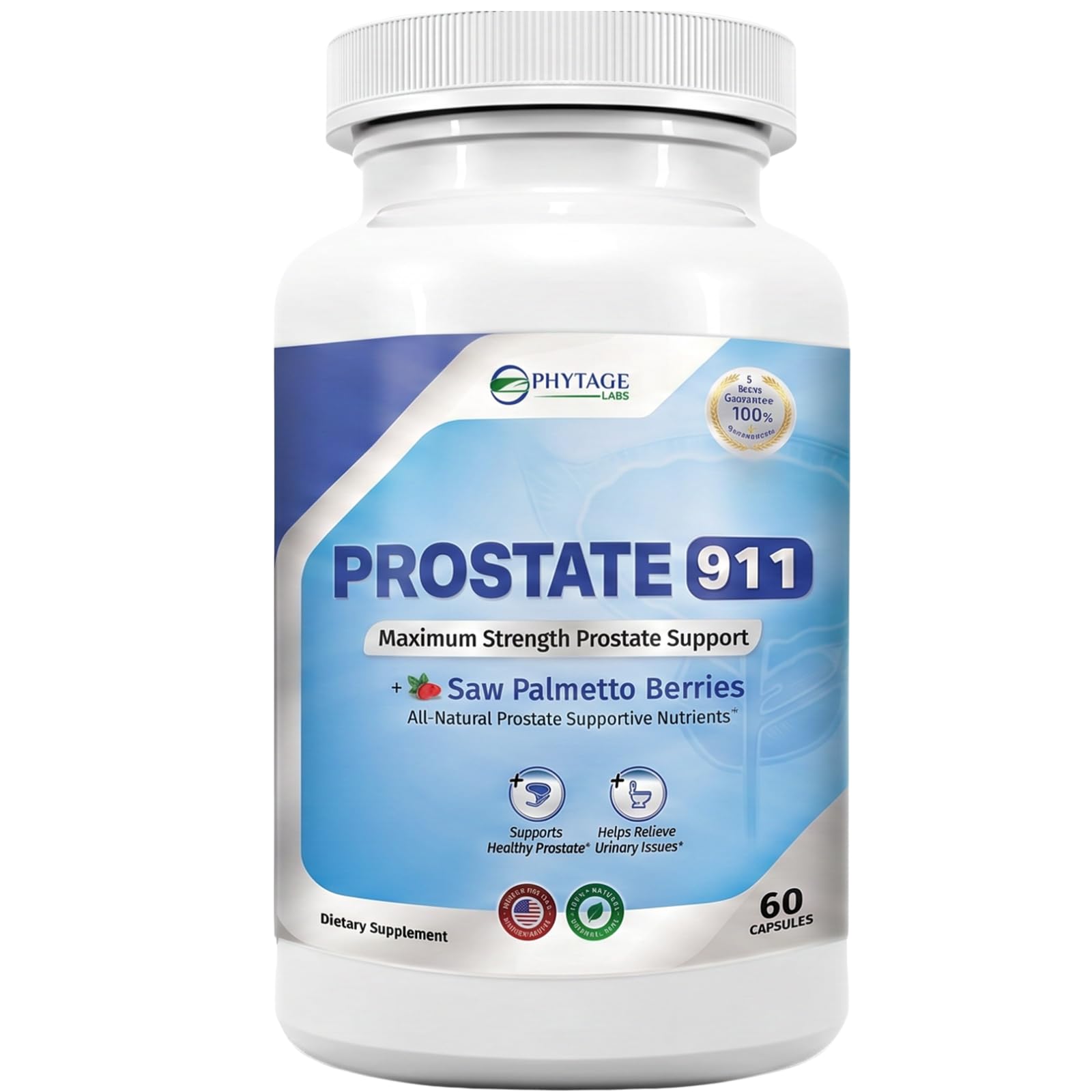 Phytage Labs Prostate 911 frente del envase mostrando marca y beneficio de soporte prostático