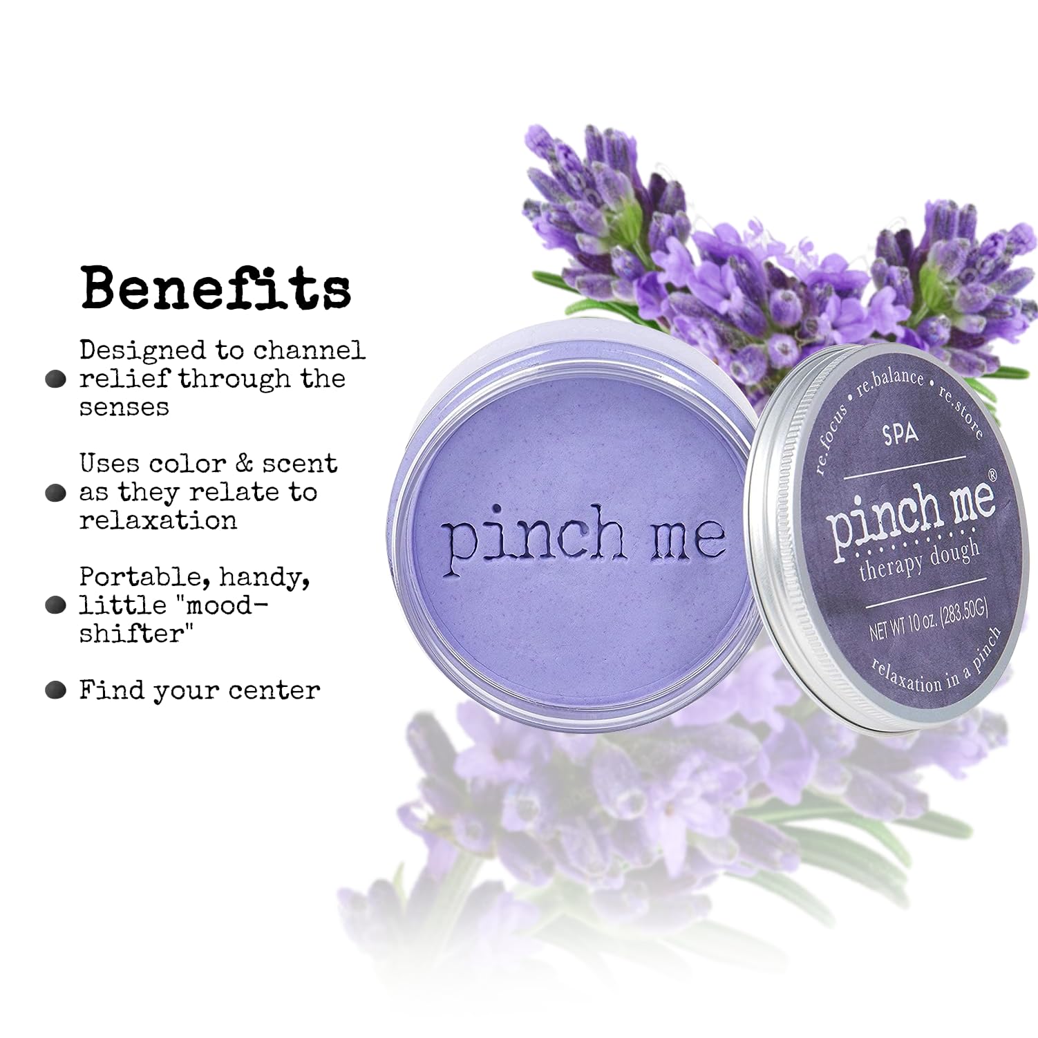 Pinch Me envase abierto con masilla interior, mantiene aroma spa