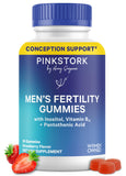 Pink Stork frasco Blue Stork frente mostrando 90 gominolas, claridad de ingredientes