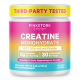 Pink Stork envase frontal que muestra soporte para fuerza y energía
