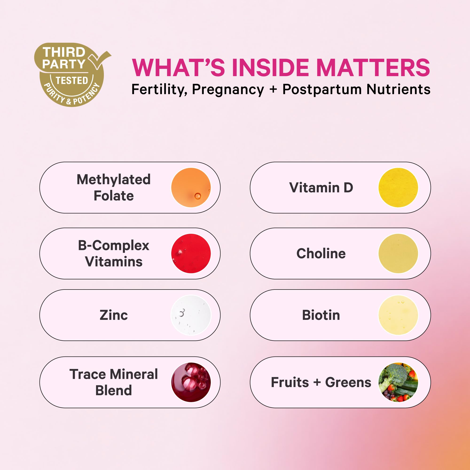 Pink Stork etiqueta legible con ingredientes activos y transparencia de prueba