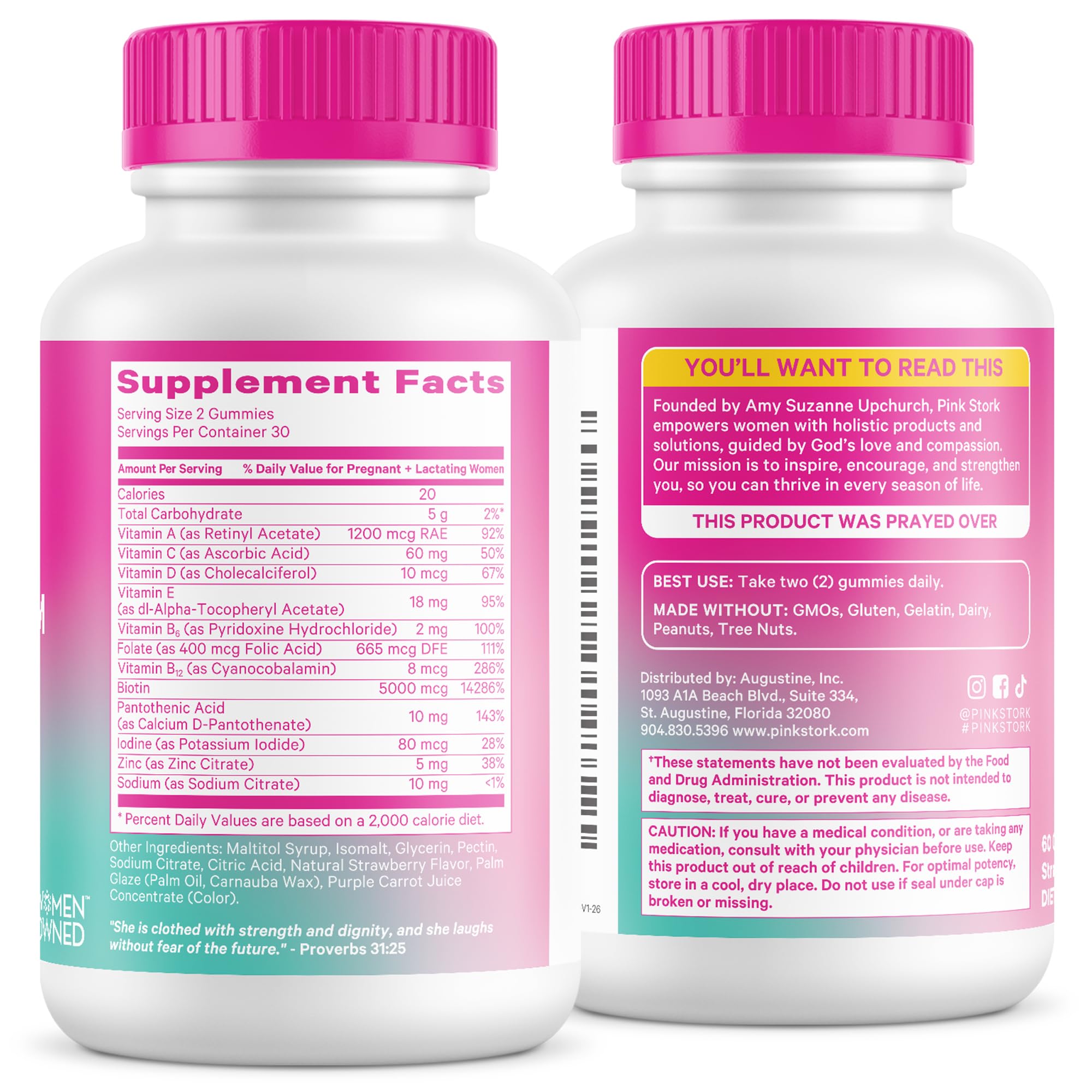 Pink Stork empaque abierto con gomitas extendidas, muestra contenido claro