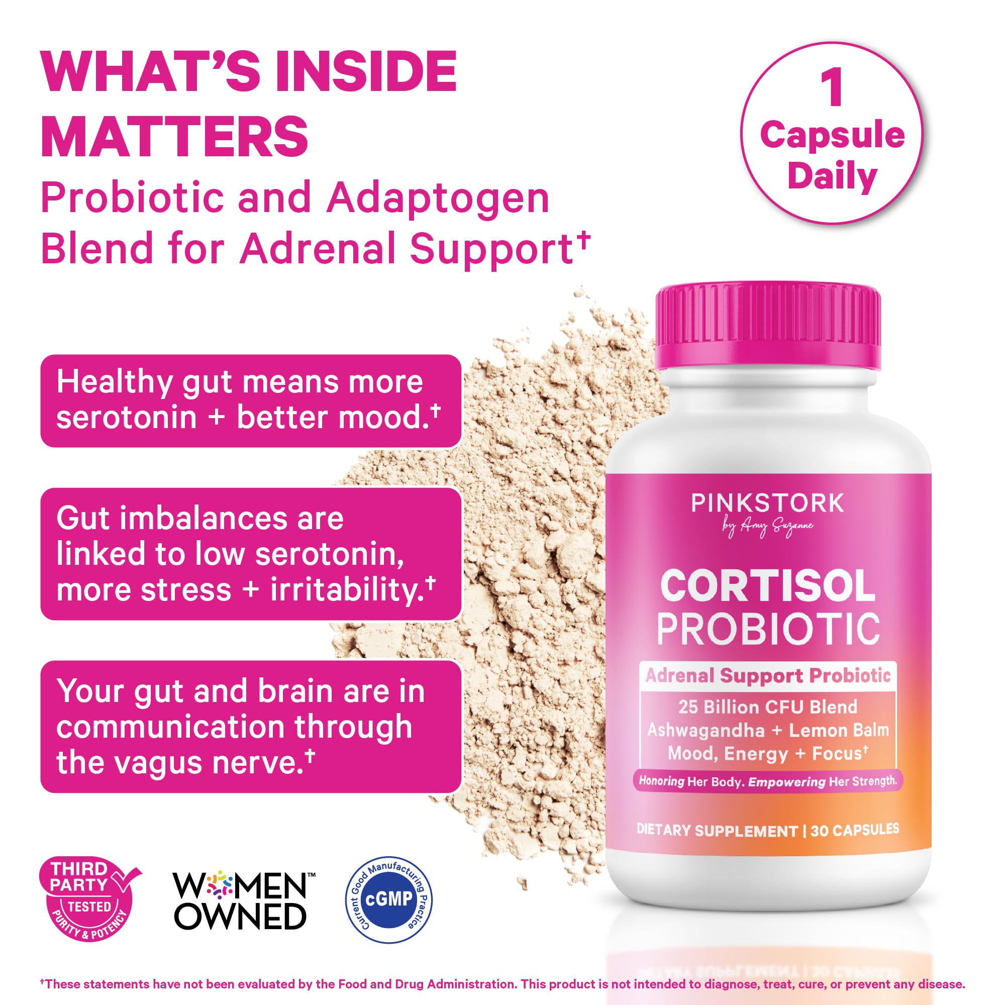 Pink Stork etiqueta con detalle de ingredientes clave y beneficios