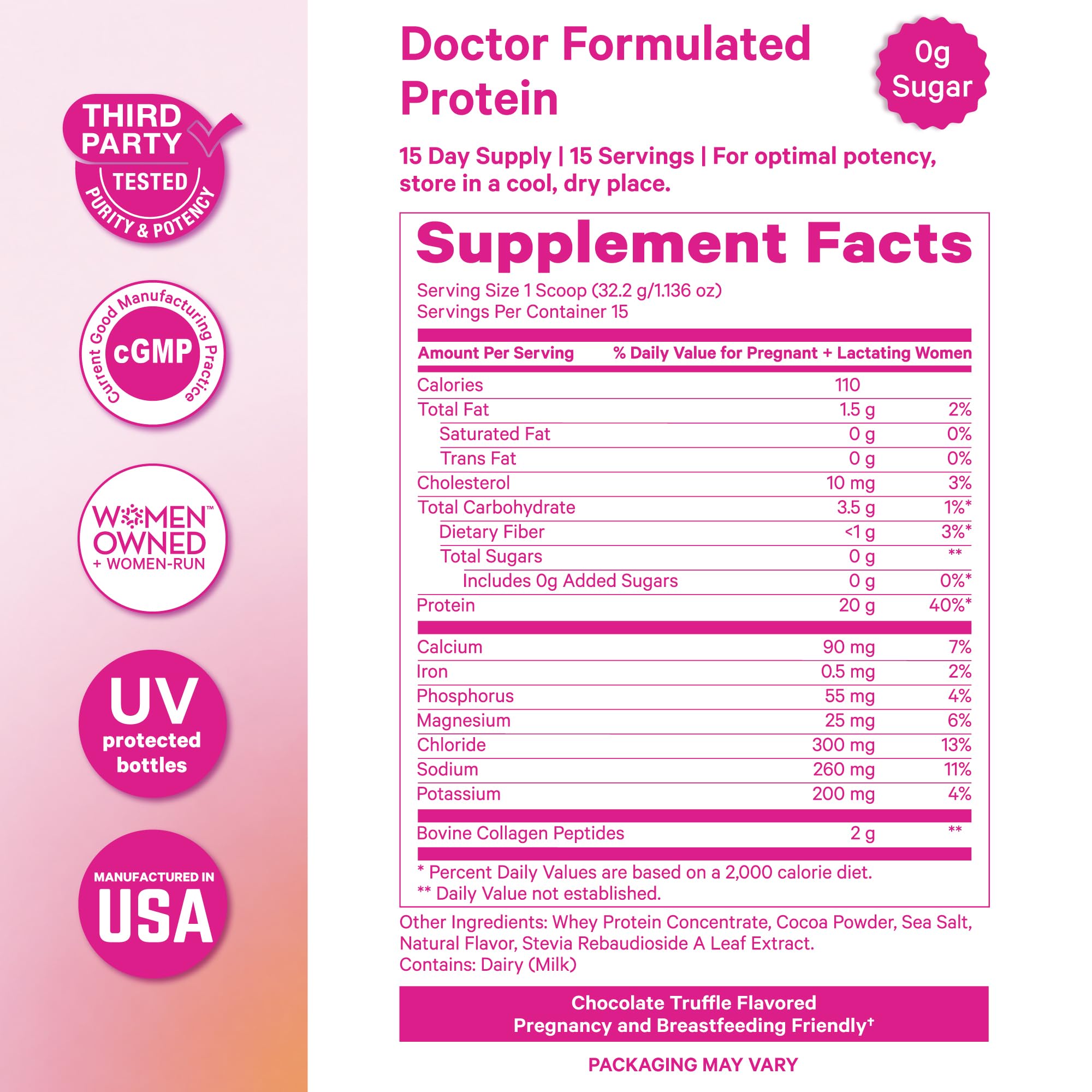 Pink Stork etiqueta de ingredientes y información nutricional clara