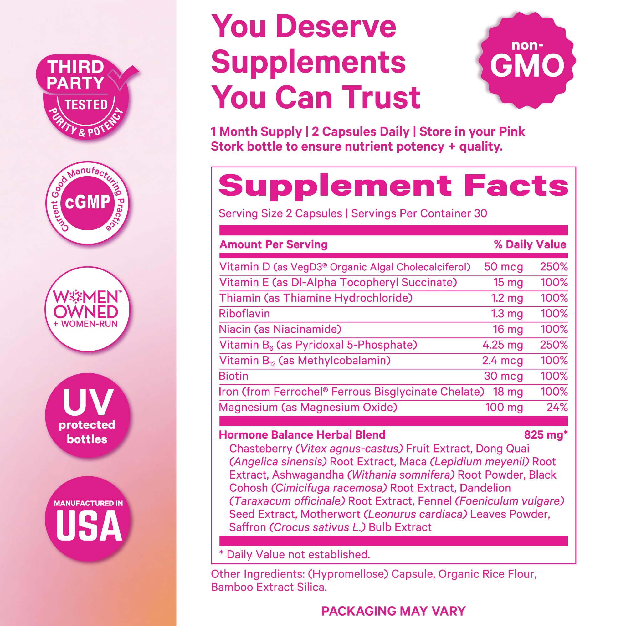 Pink Stork etiqueta con lista de ingredientes que aporta transparencia