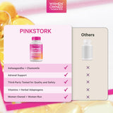Pink Stork etiqueta con lista de ingredientes y beneficios clave