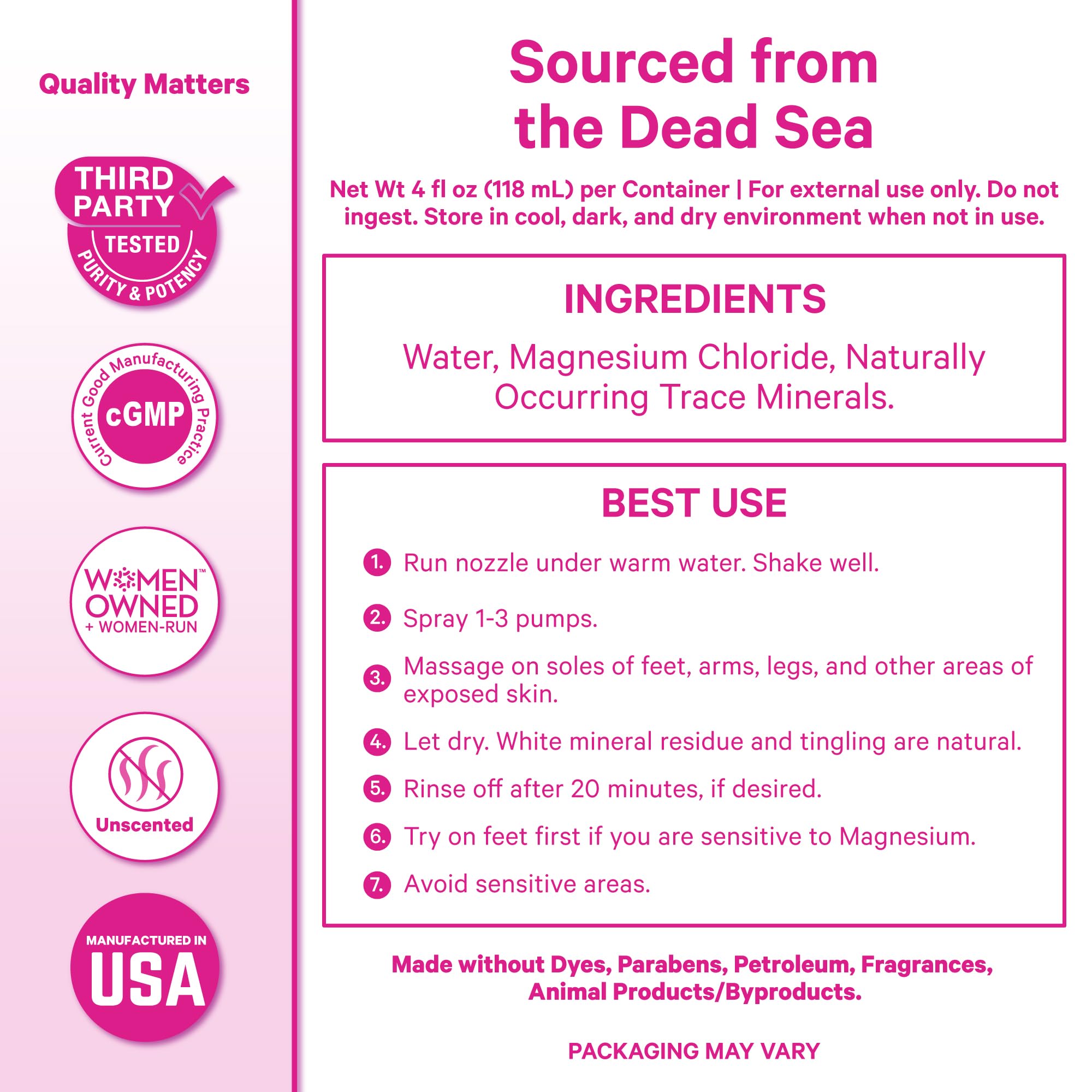 Pink Stork etiqueta con lista de ingredientes limpia y libre de parabenos