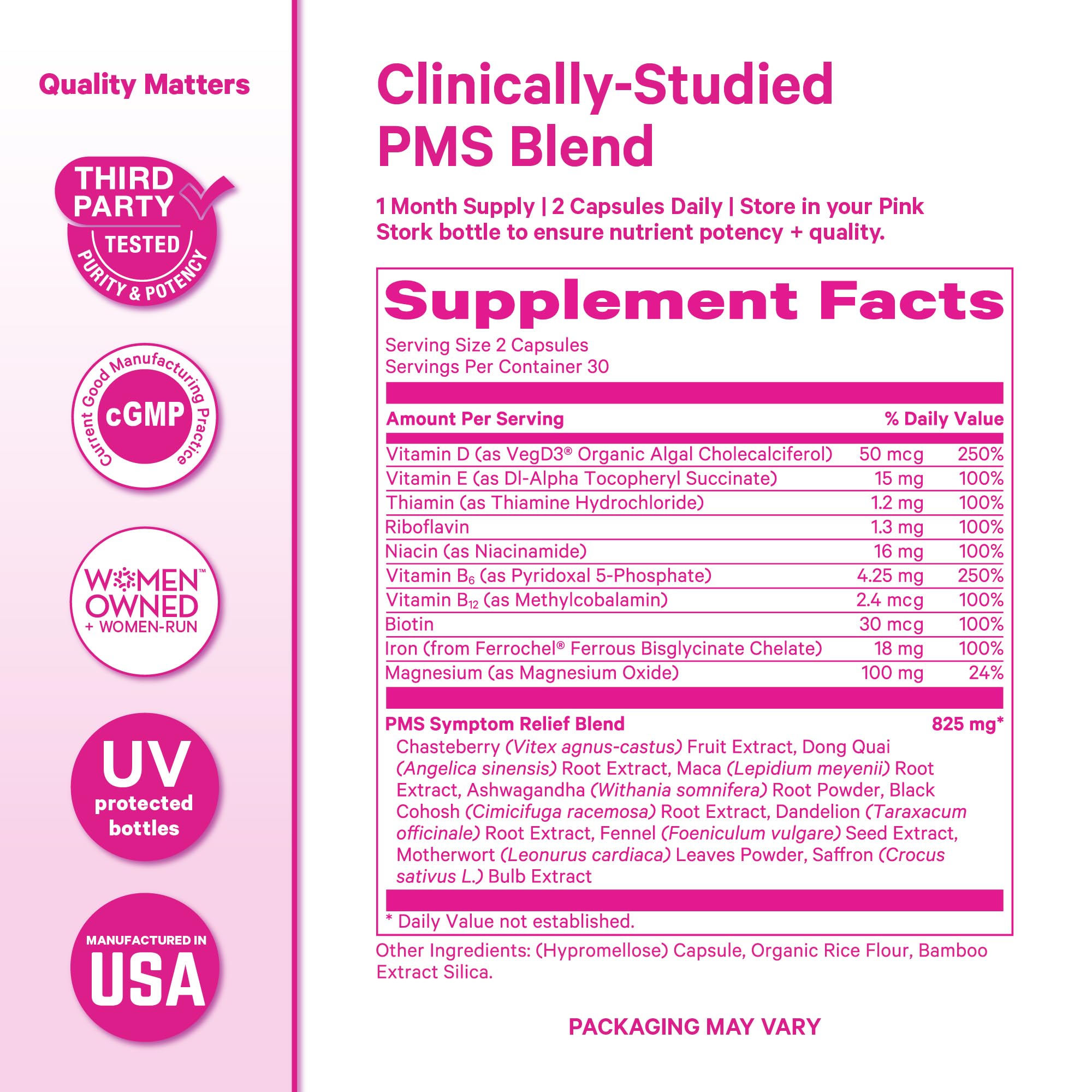 Pink Stork etiqueta con lista de ingredientes para transparencia