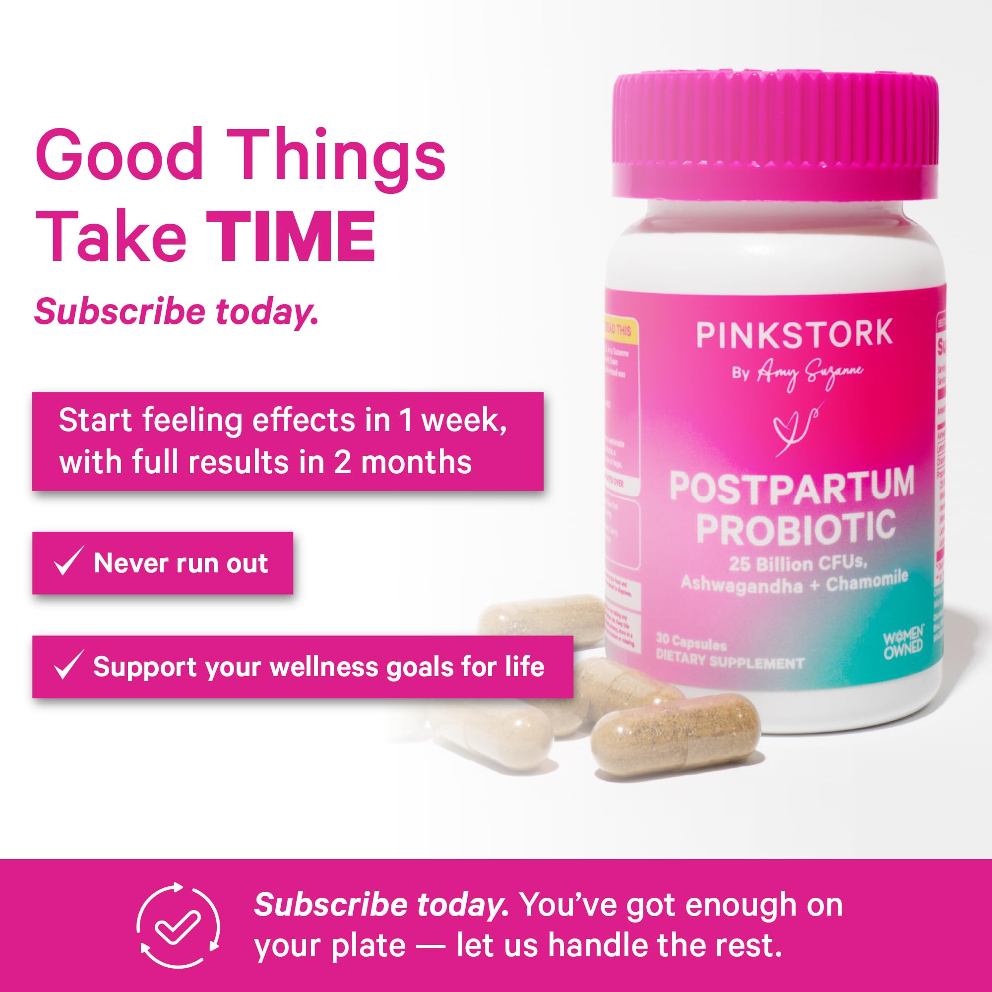 Pink Stork etiqueta de ingredientes destacando 11 cepas y extractos herbales