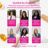 Pink Stork etiqueta con lista de ingredientes y beneficios claves