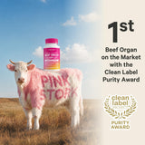 Pink Stork etiqueta limpia mostrando origen y certificación