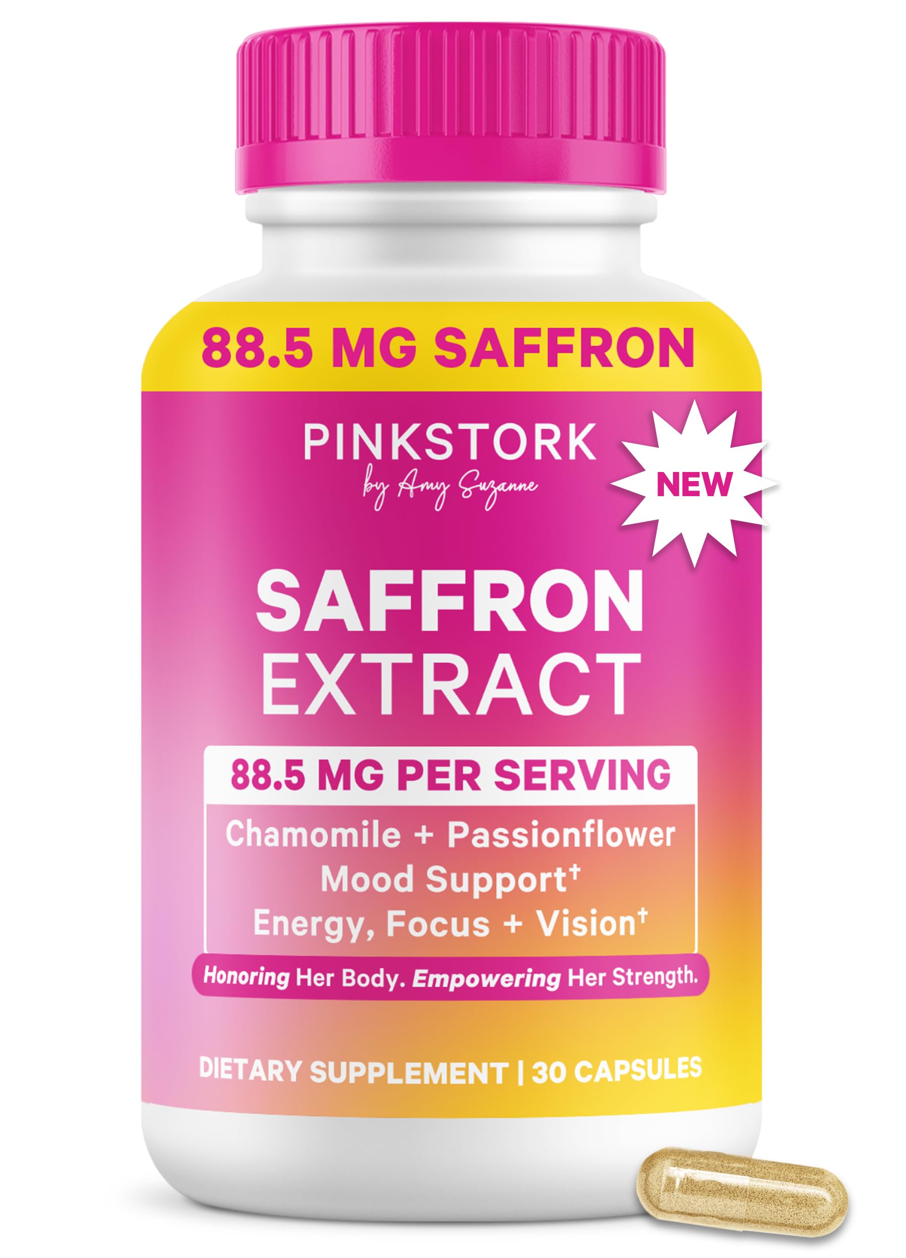 Pink Stork frasco frontal mostrando etiqueta clara y beneficios del producto