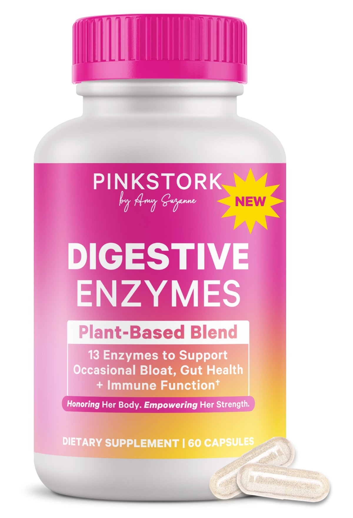 Pink Stork frente del empaque mostrando la marca y beneficio digestivo