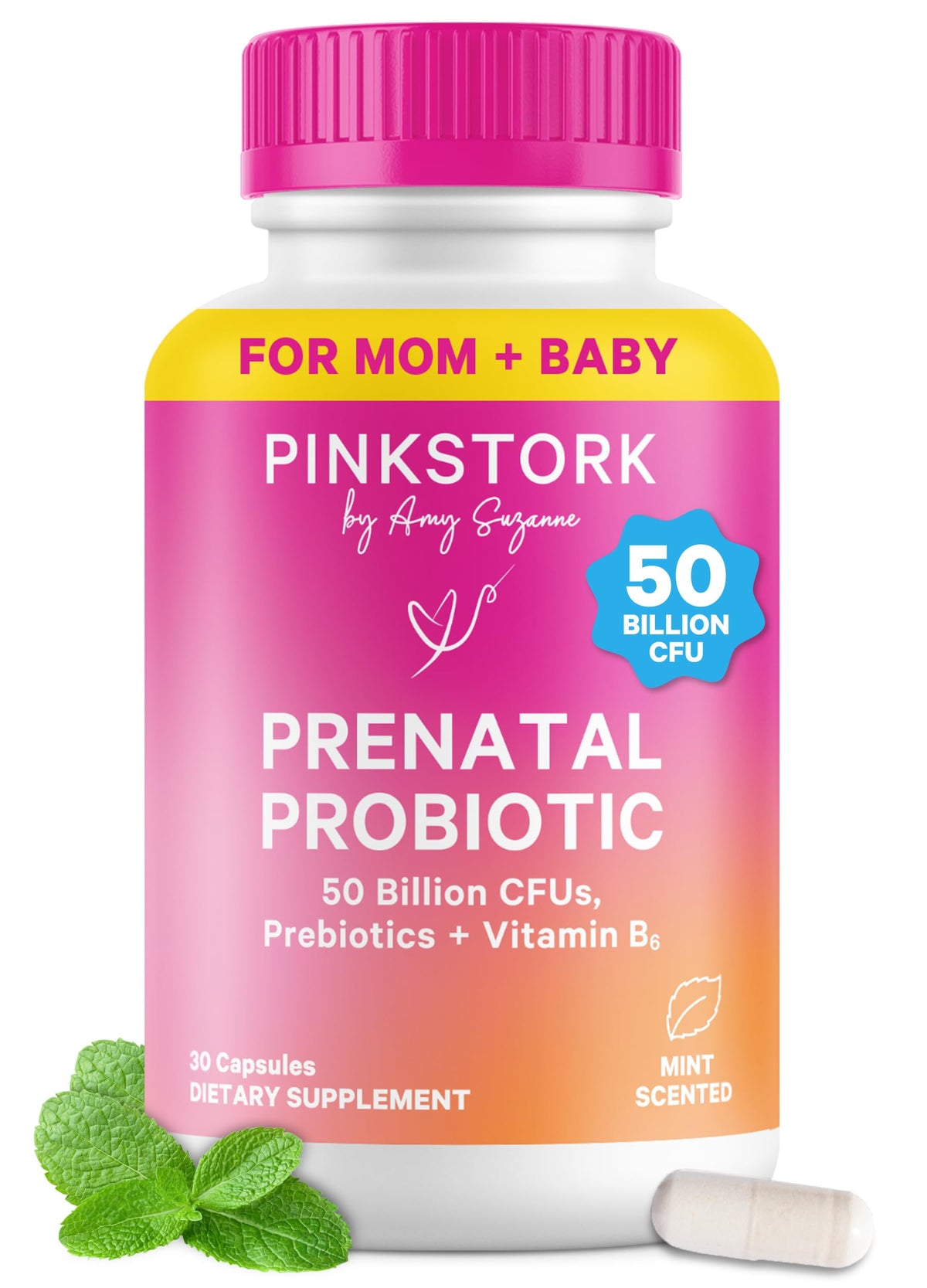Pink Stork frente del envase mostrando presentación y beneficio prenatal