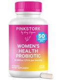 Pink Stork frontal del envase mostrando 30 cápsulas y beneficios
