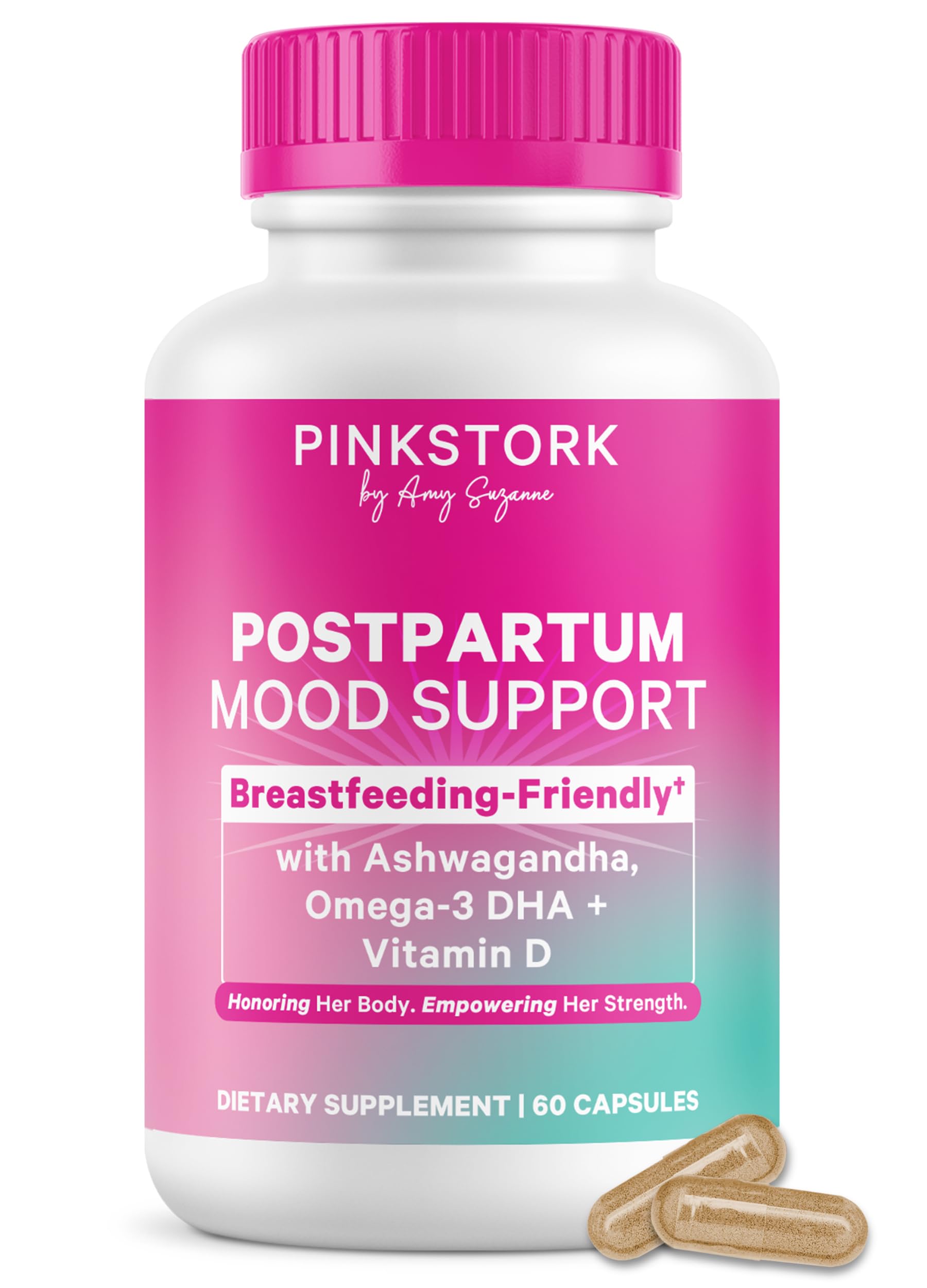 Pink Stork empaque frontal claro que muestra apoyo posparto