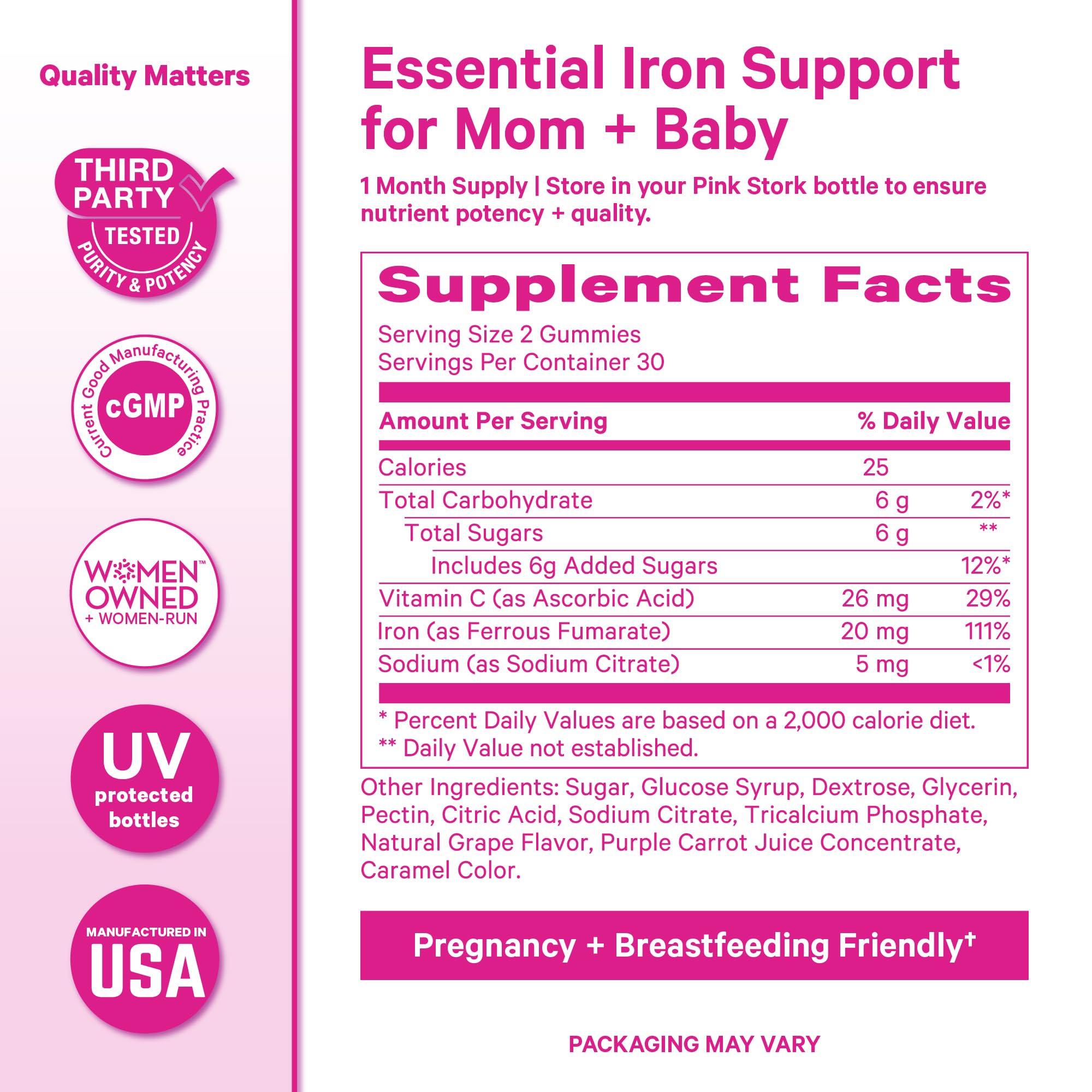 Pink Stork ingredientes con vitamina C destacando absorción mejorada