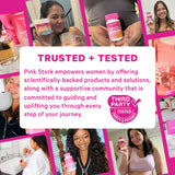 Pink Stork etiqueta con lista de ingredientes y beneficios