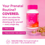 Pink Stork panel nutricional visible con cantidades de DHA y EPA