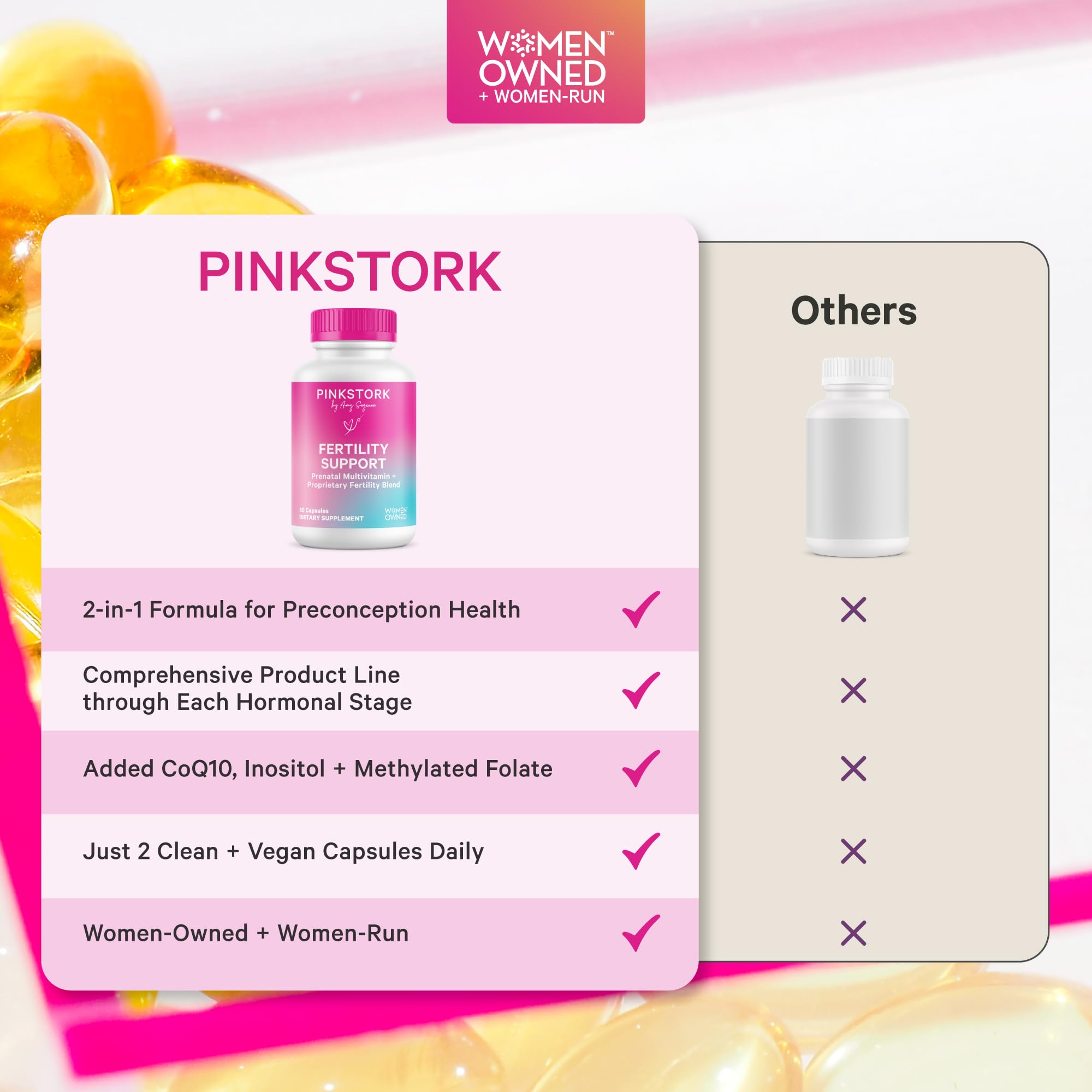 Pink Stork detalle de myo-inositol en polvo y pureza visible