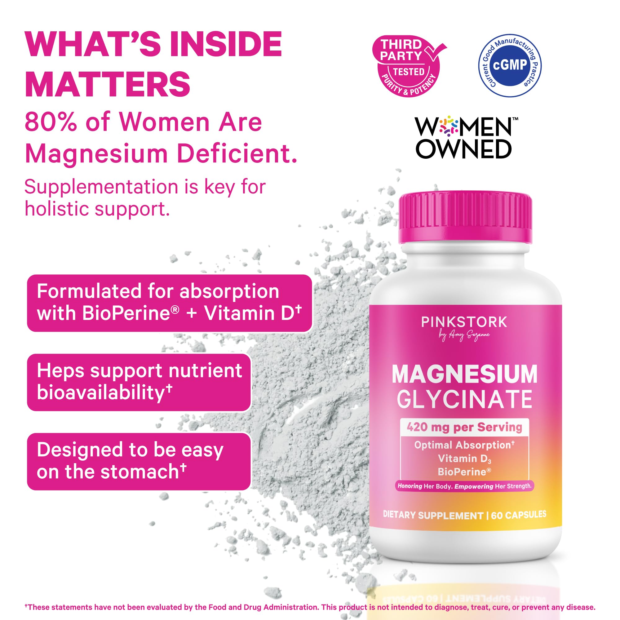 Pink Stork toma de cápsulas en mano para mostrar tamaño y facilidad