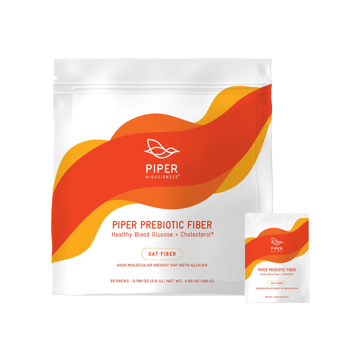 Piper Biosciences frente del paquete mostrando los 30 sobres y beneficios claros