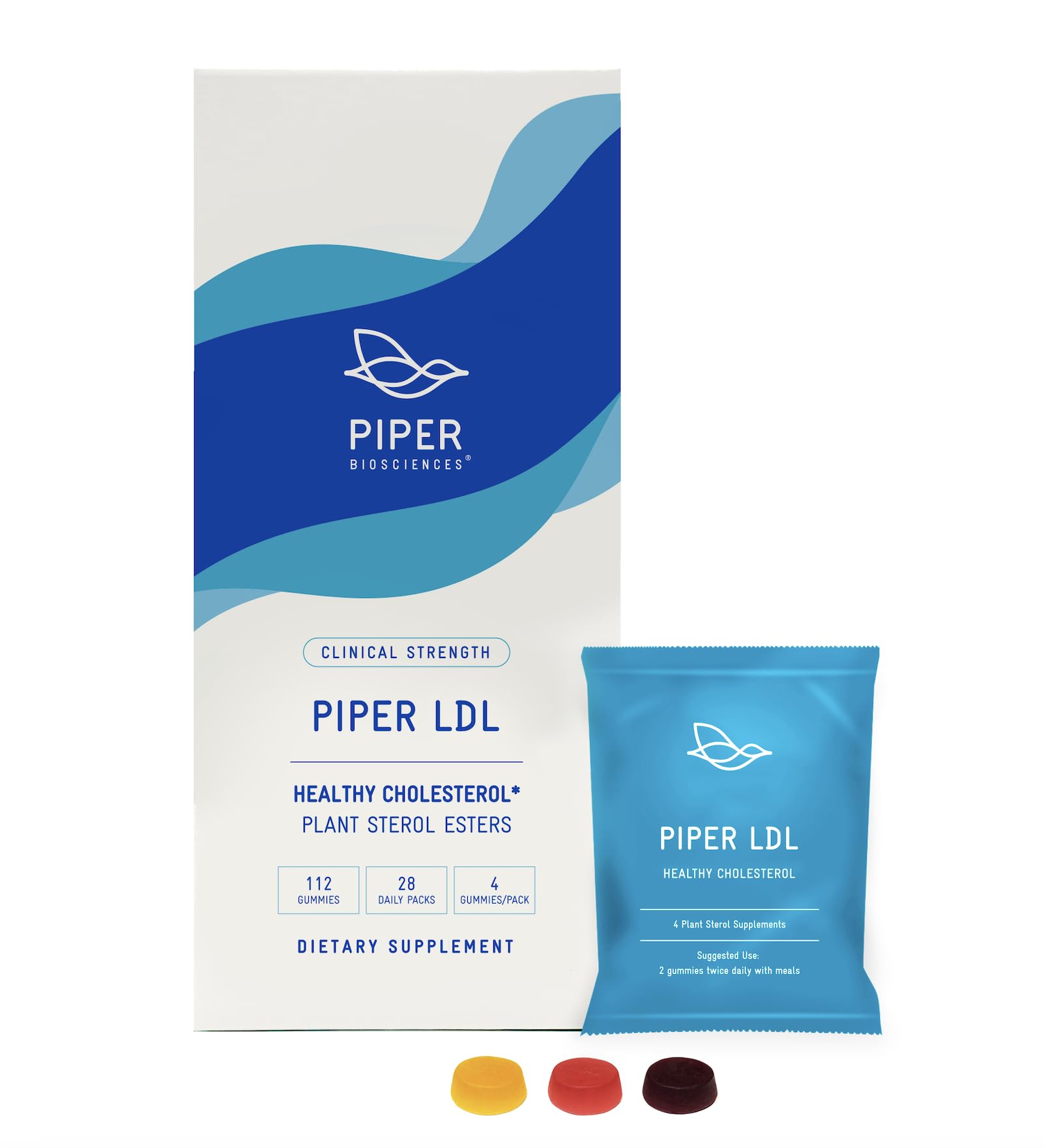 Piper Biosciences frente del empaque mostrando bolsitas y beneficios del producto