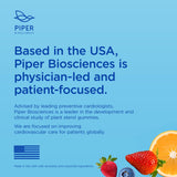 Piper Biosciences gomitas en mano junto a un plato, uso diario con las comidas