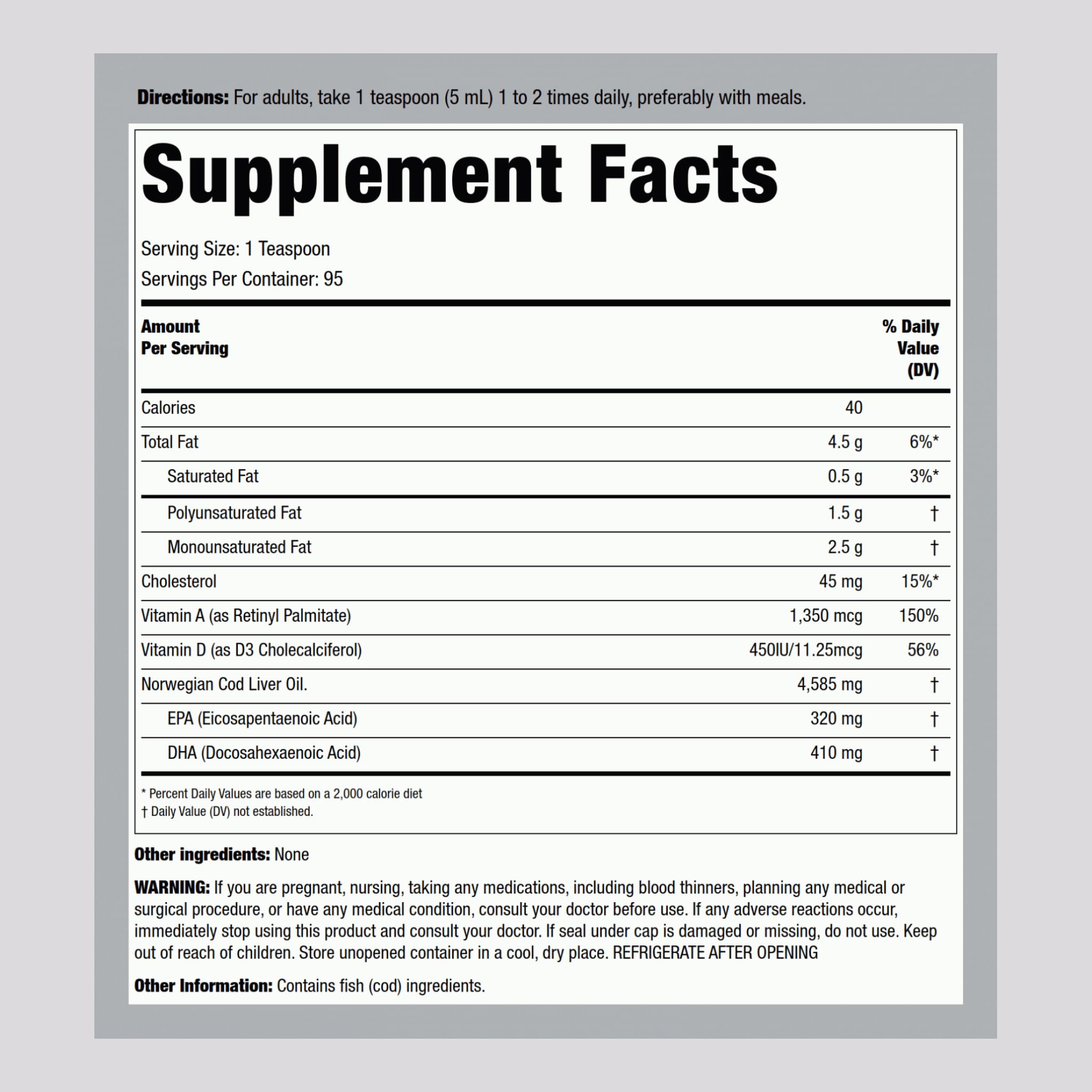 Piping Rock detalle de etiqueta con información de EPA DHA y vitaminas, claridad informativa