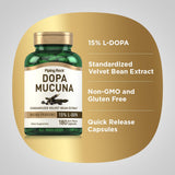 Piping Rock etiqueta con detalles del 15% L‑DOPA y garantía de ingredientes