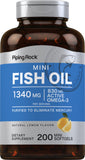 Piping Rock frente del envase mostrando 200 mini softgels y beneficios